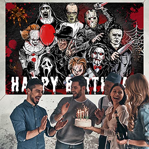 Halloween Birthday Backdrop-Horror Birthday Decorations Horror Classic Movie Character Photograph Background Banner for Scary Birthday Party, 5x3ft