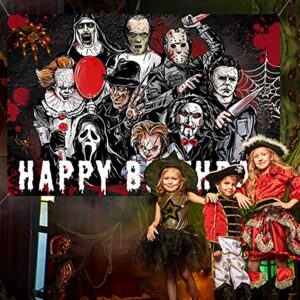 Halloween Birthday Backdrop-Horror Birthday Decorations Horror Classic Movie Character Photograph Background Banner for Scary Birthday Party, 5x3ft