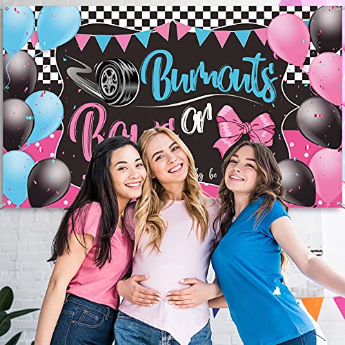 Burnouts or Bows Gender Reveal Decoration Bows or Burnouts Gender Reveal Party Supplies Boy or Girl He or She Baby Shower Banner Photography Background Gender Reveal Backdrop, 72.8 x 43.3 Inch