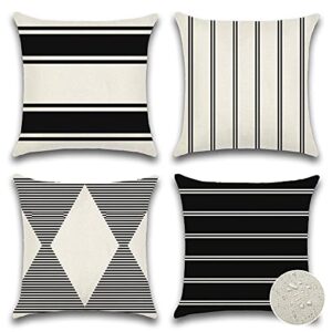 otostar pack of 4 outdoor pillow covers 18×18 inch waterproof modern geometry decorative throw pillow cases square cushion cases garden pillows shell for couch patio furniture tent balcony (black)