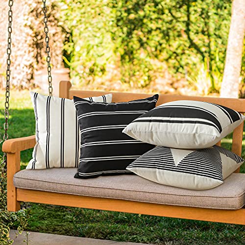OTOSTAR Pack of 4 Outdoor Pillow Covers 18x18 Inch Waterproof Modern Geometry Decorative Throw Pillow Cases Square Cushion Cases Garden Pillows Shell for Couch Patio Furniture Tent Balcony (Black)