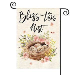 AVOIN colorlife Bless This Nest Garden Flag 12x18 Inch Double Sided Outside, Easter Holiday Yard Outdoor Decoration