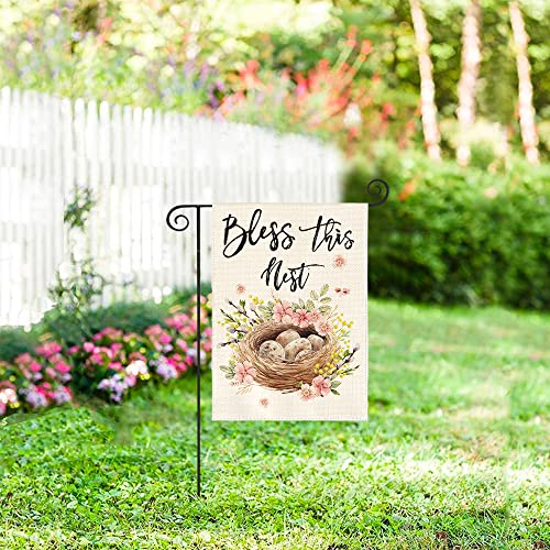 AVOIN colorlife Bless This Nest Garden Flag 12x18 Inch Double Sided Outside, Easter Holiday Yard Outdoor Decoration