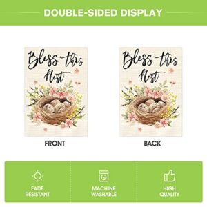 AVOIN colorlife Bless This Nest Garden Flag 12x18 Inch Double Sided Outside, Easter Holiday Yard Outdoor Decoration