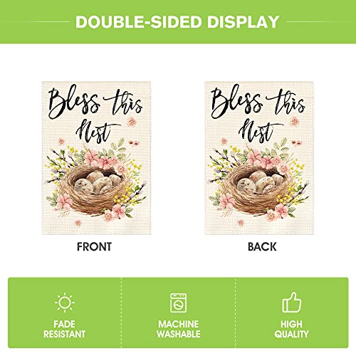 AVOIN colorlife Bless This Nest Garden Flag 12x18 Inch Double Sided Outside, Easter Holiday Yard Outdoor Decoration