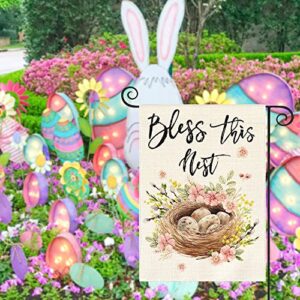 AVOIN colorlife Bless This Nest Garden Flag 12x18 Inch Double Sided Outside, Easter Holiday Yard Outdoor Decoration