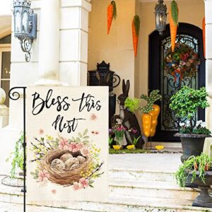 AVOIN colorlife Bless This Nest Garden Flag 12x18 Inch Double Sided Outside, Easter Holiday Yard Outdoor Decoration