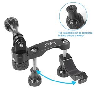 HSU 0.6-1.3inch All-Aluminum Bike/Motorcycle Handlebars, 360° Rotation Seat Post, Ski Pole Mount Compatible with Go Pro Hero 11/10/9/8/7/6/5/4, DJI Osmo Action AKASO and Other Action Cameras (Black)