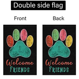 Welcome Dog Paws Garden Flag 12x18 Double Sided, Small Burlap Dog Garden Yard Flags Welcome Friends for House Outside Outdoor Holiday Decor (ONLY FLAG)