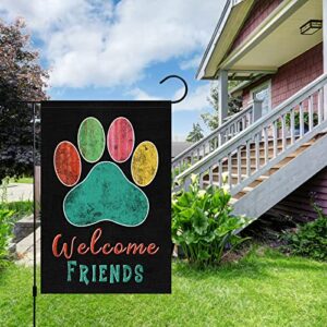 Welcome Dog Paws Garden Flag 12x18 Double Sided, Small Burlap Dog Garden Yard Flags Welcome Friends for House Outside Outdoor Holiday Decor (ONLY FLAG)