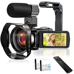 video camera camcorder, 4k 48mp 60fps ir night version vlogging camera 18x zoom wifi digital camera youtube recorder camera with microphone, 2.4g remote control, handheld stabilizer, lens hood