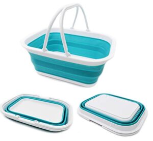 sammart 15.5l (4.1 gallon) collapsible tub with handle – portable outdoor picnic basket/crater – foldable shopping bag – space saving storage container (bright blue)