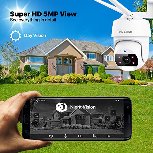 SV3C 5MP PTZ WiFi Camera Outdoor, Pan Tilt Digital Zoom Security Cameras with Spotlight, Auto Tracking, Two-Way Audio, Alexa, Color Night Vision, Sound Motion Detection, ONVIF, Cloud & SD Card Storage