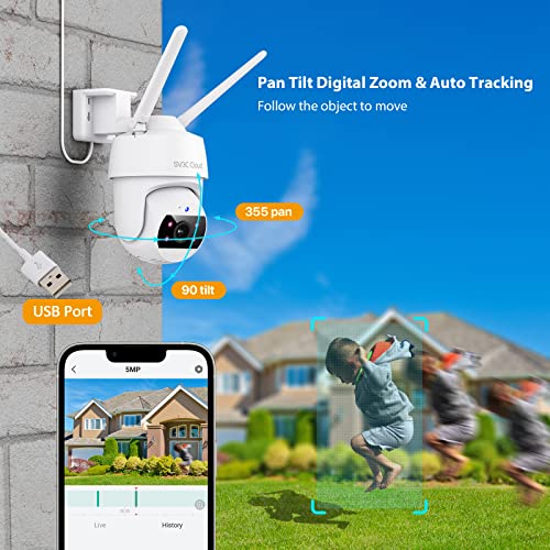 SV3C 5MP PTZ WiFi Camera Outdoor, Pan Tilt Digital Zoom Security Cameras with Spotlight, Auto Tracking, Two-Way Audio, Alexa, Color Night Vision, Sound Motion Detection, ONVIF, Cloud & SD Card Storage