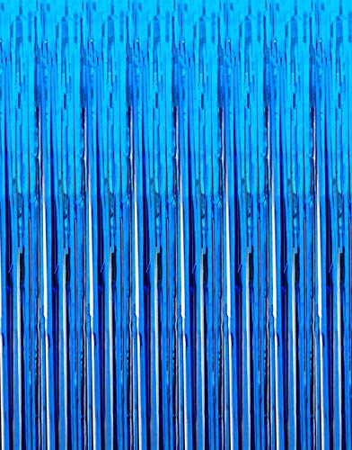 2 Pcs 3.2ft x 8.2ft Shiny Blue Metallic Tinsel Foil Fringe Curtains Photo Booth Backdrop for Birthday Wedding Holiday Celebration Bachelorette Party Decor (Blue)