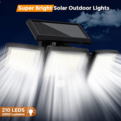 QIYVLOS Solar Lights Outdoor -2 Pack, 210 LED 2500LM Motion Sensor Lights with Remote Control, IPX5 Waterproof, 3 Heads Security LED Flood Light, 360° Wide Angle Illumination Wall Light with 3 Modes