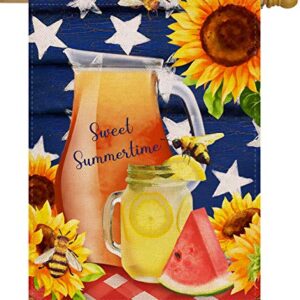 Dyrenson Watermelon Flower Memorial Day 28x40 House Flag Summer Double Sided, Sunflower Mason Jar Burlap Garden Yard Decoration Patriotic Star, Floral Outdoor Décor Decorative Spring Large Flag Lemon