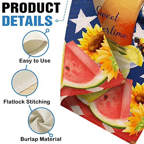 Dyrenson Watermelon Flower Memorial Day 28x40 House Flag Summer Double Sided, Sunflower Mason Jar Burlap Garden Yard Decoration Patriotic Star, Floral Outdoor Décor Decorative Spring Large Flag Lemon