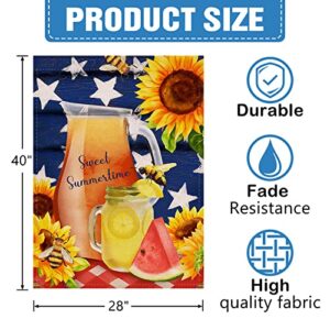 Dyrenson Watermelon Flower Memorial Day 28x40 House Flag Summer Double Sided, Sunflower Mason Jar Burlap Garden Yard Decoration Patriotic Star, Floral Outdoor Décor Decorative Spring Large Flag Lemon