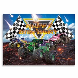monster truck themed birthday party backdrop car grave digger party supplies burning flame photography background for baby boy cake table decorations banner photo booth props supplies 7‘x5′