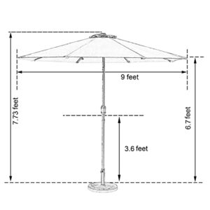 Aok Garden 9 ft Patio Umbrella with Solar Lights Outdoor 32 LED Table Aluminum Pole Umbrella 8 Ribs with Push Button Tilt and Crank for Market, Deck, Backyard and Pool (Blue)