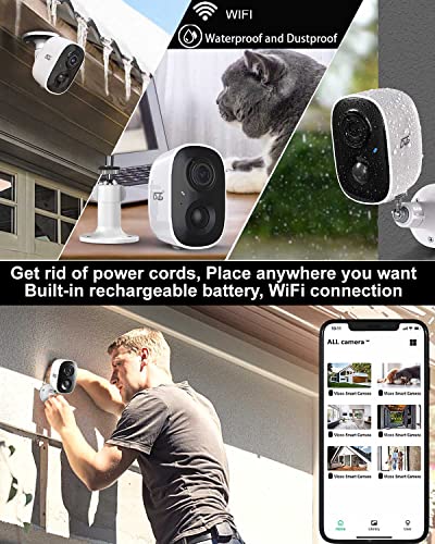 Security Camera Outdoor, Wireless Rechargeable Battery Powered 1080P HD WiFi IP Home Surveillance Cameras, Indoor Smart Cam w/ Night Vision/PIR Motion Detection Sensor/Siren Alarm/SD Slot/2-Way Audio