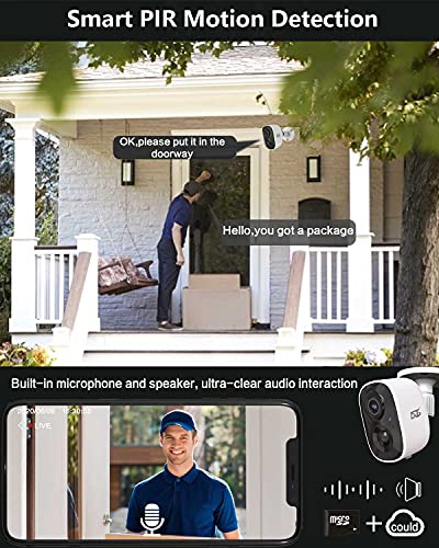 Security Camera Outdoor, Wireless Rechargeable Battery Powered 1080P HD WiFi IP Home Surveillance Cameras, Indoor Smart Cam w/ Night Vision/PIR Motion Detection Sensor/Siren Alarm/SD Slot/2-Way Audio