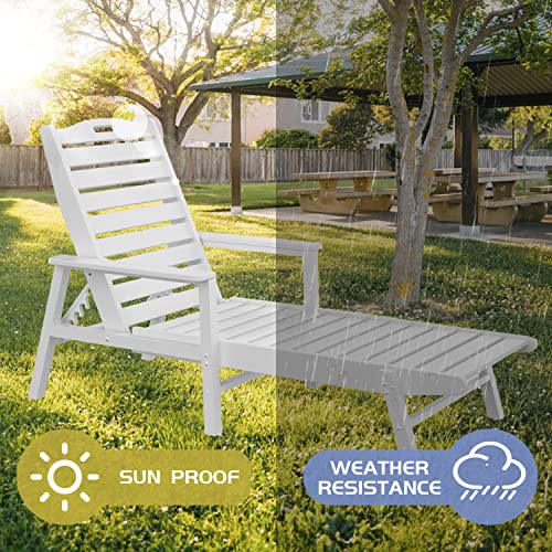 LyuHome Outdoor Lounge Chairs Set of 3, Lounge Beach Chairs for Outside, Pool Chaise Chairs and Side Table Set Patio Furniture Weather-Resistant Adjustable(White)