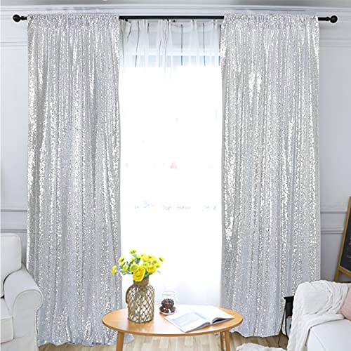 New Year Sequin Silver Curtains, Select You Size, 4FT*8FT Sparkly Silver Sequin Fabric Photography Backdrop, Best Wedding/Home/Party Fashion Decoration