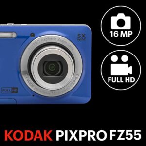 KODAK PIXPRO Friendly Zoom FZ55-BL 16MP Digital Camera with 5X Optical Zoom 28mm Wide Angle and 2.7" LCD Screen (Blue)