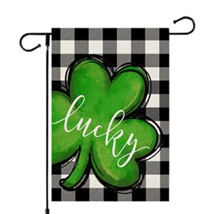 crowned beauty st patricks day garden flag 12×18 inch double sided for outside small burlap green shamrock lucky black white buffalo plaid yard holiday flag cf737-12