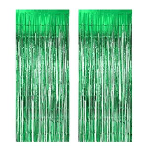 muhome green foil fringe curtain, 2pcs 3.28ft x 8.2ft tinsel door curtains & 1 masking tape green fringe backdrop for st. patrick’s day wedding kids dinosaur birthday party decorations