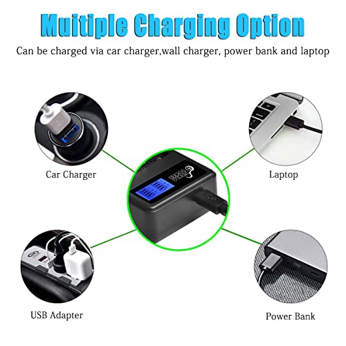 NP-BX1 NP BX1 Battery and Charger with LCD Display Replacement for Sony Cyber-Shot M8 DSC-HX80 HX90V HX95 HX99 HX350 RX1 RX1R II RX100 FDR-X3000 HDR-AS50 AS300 Camera