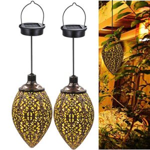 2 pcs hanging solar lights solar-powered lantern led garden lights metal lamp waterproof for outdoor hanging decor