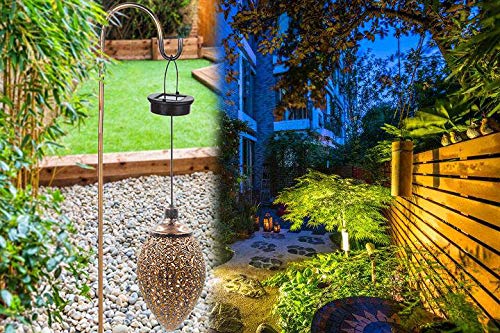 2 Pcs Hanging Solar Lights Solar-Powered Lantern LED Garden Lights Metal Lamp Waterproof for Outdoor Hanging Decor