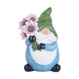 tzssp garden gnome statue outdoor gnome decor sping decor hand-painted statuary with pink flower for patio,lawn,garden decoration