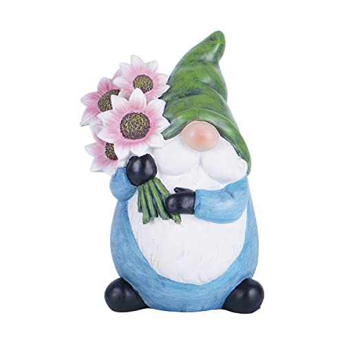 TZSSP Garden Gnome Statue Outdoor Gnome Decor Sping Decor Hand-Painted Statuary with Pink Flower for Patio,Lawn,Garden Decoration