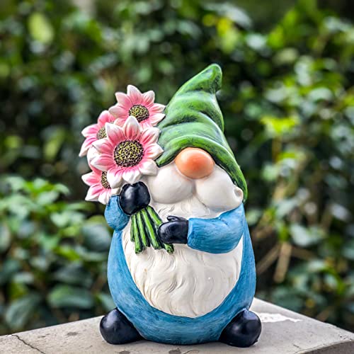 TZSSP Garden Gnome Statue Outdoor Gnome Decor Sping Decor Hand-Painted Statuary with Pink Flower for Patio,Lawn,Garden Decoration