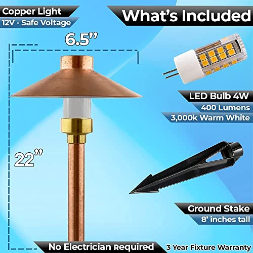 MIK Solutions LED Pathway 126 Landscape Light 12V Solid Copper Low Voltage 4W G4 LED Light Bulb Warm White Included Outdoor Mushroom Security Garden Patio Area Light for Beautiful Bright Long Lasting