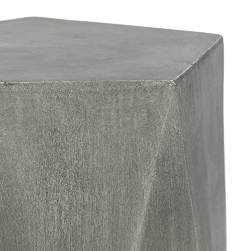 Adeco Modern 18" H Concrete Side Table Indoor Outdoor Accent End Table, Pentagon Garden Stool Plant Stand for Patio Living Room Bedroom