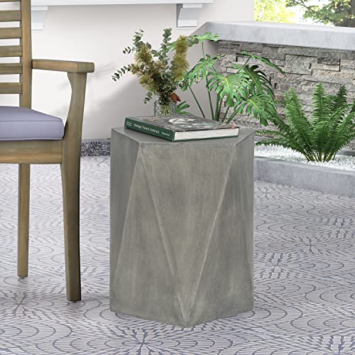 Adeco Modern 18" H Concrete Side Table Indoor Outdoor Accent End Table, Pentagon Garden Stool Plant Stand for Patio Living Room Bedroom