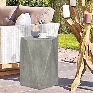 Adeco Modern 18" H Concrete Side Table Indoor Outdoor Accent End Table, Pentagon Garden Stool Plant Stand for Patio Living Room Bedroom