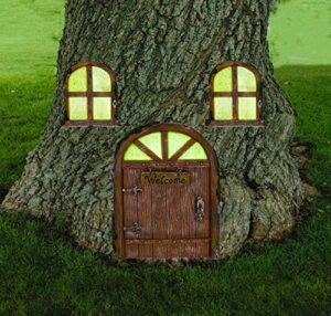 alladinbox miniature fairy gnome home window and door with welcome sign for trees decoration, glow in dark fairies sleeping door and windows, yard art garden sculpture lawn ornament halloween decor