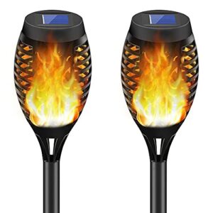 homeyyee solar torch light with flickering flame,2 pack 12led solar tiki torches waterproof landscape decoration flame lights outdoor for garden yard – auto on/off