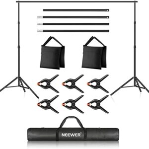 NEEWER Backdrop Stand 10ft x 7ft, Adjustable Photo Studio Backdrop Support System for Wedding Parties Background Portrait Photography with 4 Crossbars, 6 Clamps, 2 Black Sandbags and Carrying Bag