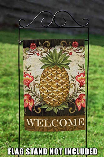 Toland Home Garden 111163 Pineapple & Scrolls Welcome Flag, 12x18 Inch, Double Sided for Outdoor Spring House Yard Decoration