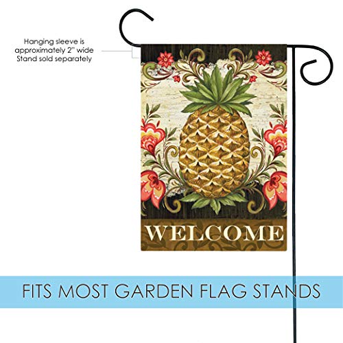 Toland Home Garden 111163 Pineapple & Scrolls Welcome Flag, 12x18 Inch, Double Sided for Outdoor Spring House Yard Decoration