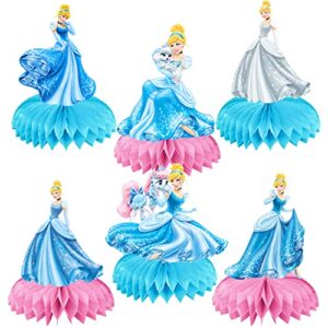 6 PCS Cinderella Princess Theme Honeycomb Centerpieces Colorful Cartoon Princess Cinderella Kids' Birthday Party Decoration (Cinderella)