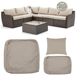 sqodok patio cushion covers set for 7 pcs outdoor sectional rattan sofa set, outdoor cushion covers for seat and back, tan