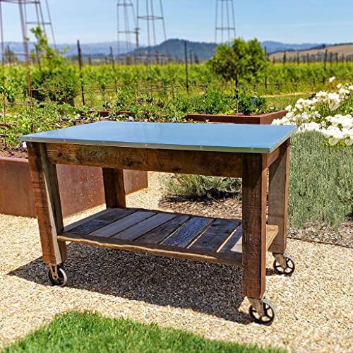 Redwood Potting Table Rolling Cart Swivel Cast Iron Wheels with Brakes Outdoor Garden Work Bench (with Hardware)